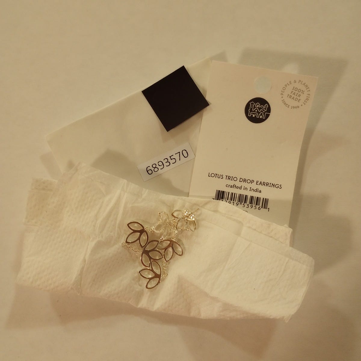 Earrings post lotus trio drop brass 2.25L silver