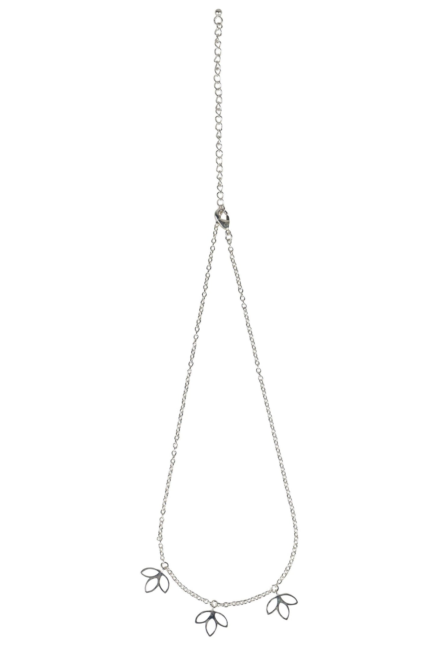 Necklace lotus trio fine chain brass 15L silver
