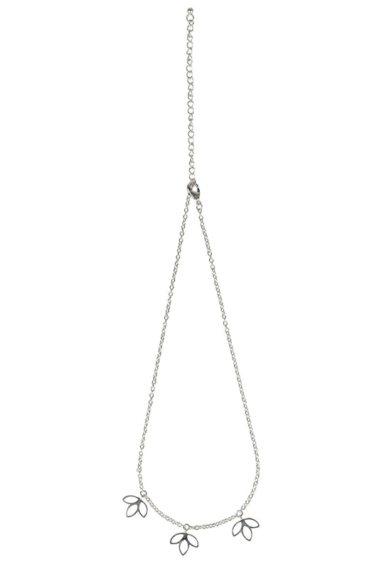 Necklace lotus trio fine chain brass 15L silver