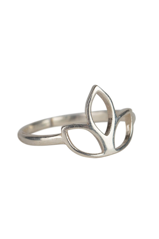 Ring cuff lotus blossom brass .75D silver