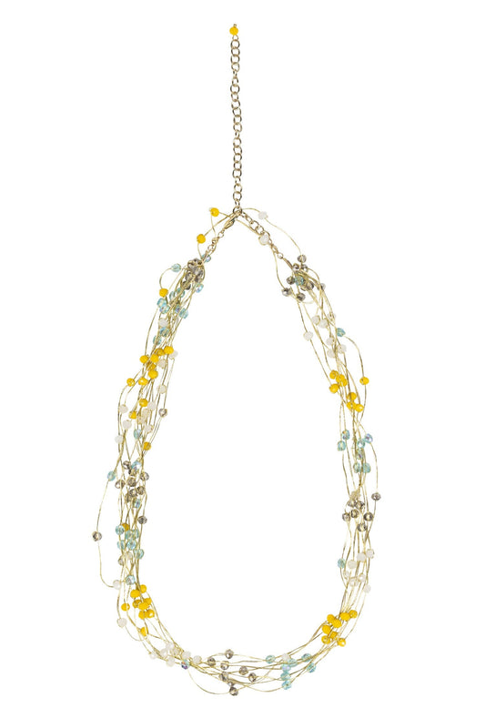 Necklace multistrand thread/bds 20L yel/gld/grn