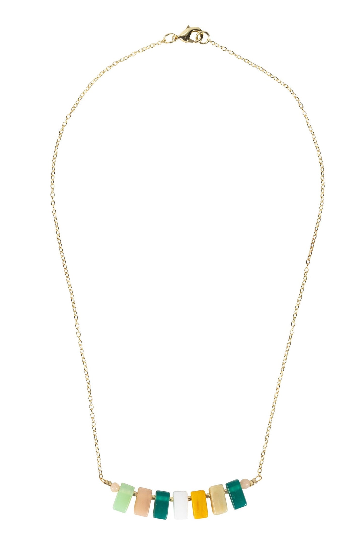 Necklace ascend beaded bar glass 17L teal/yel/wht