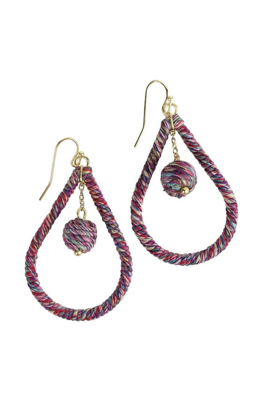 Earrings wrapped teardrop/bead cttn/mtl 2.5L multi