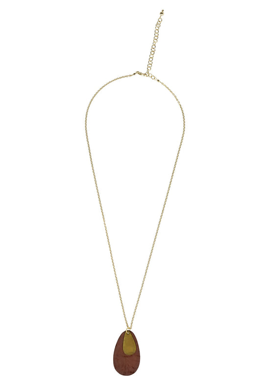 Necklace Autumnal layers oval pend br 23L rust/gld
