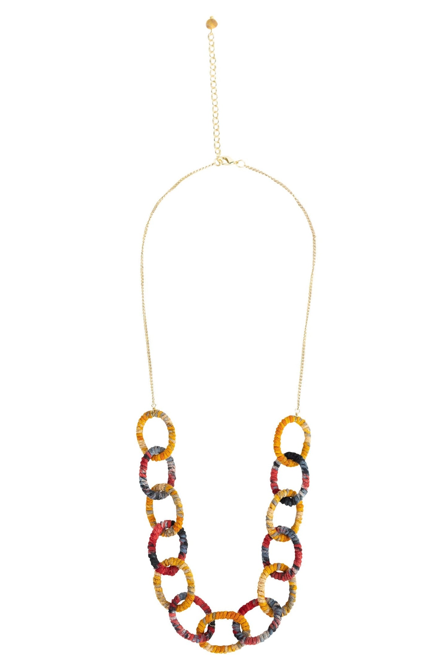 Necklace sari wrapped links cttn/mtl 24L multi/gld