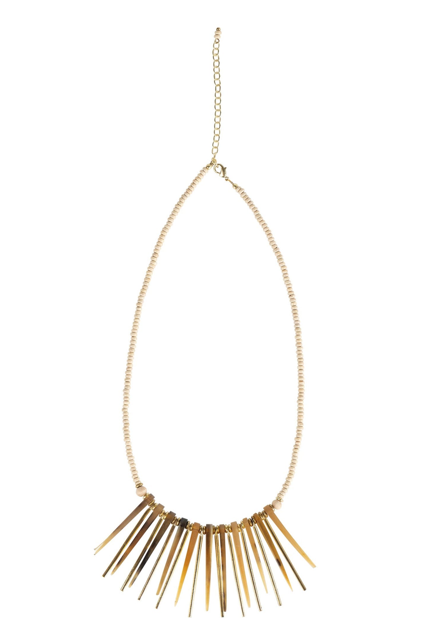 Necklace earth ray spikes wood/horn 20L nat/brn