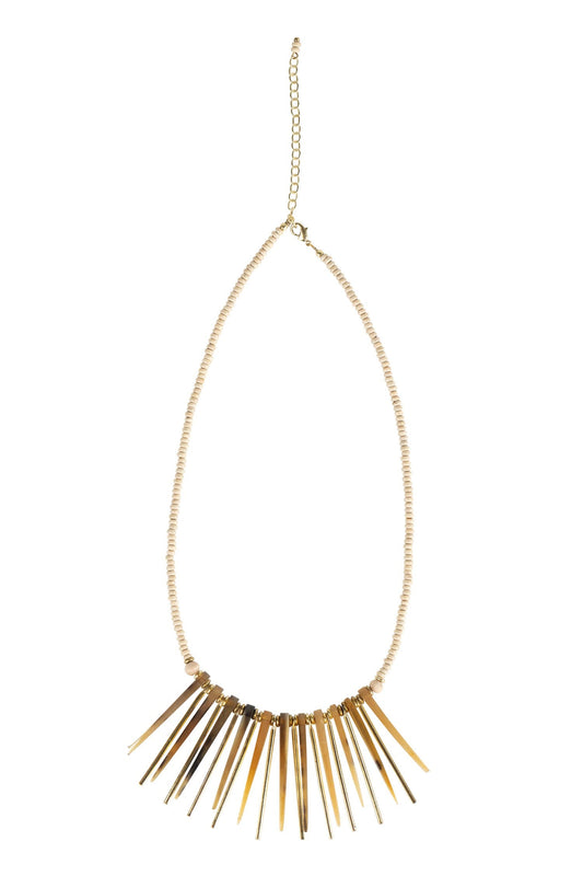 Necklace earth ray spikes wood/horn 20L nat/brn