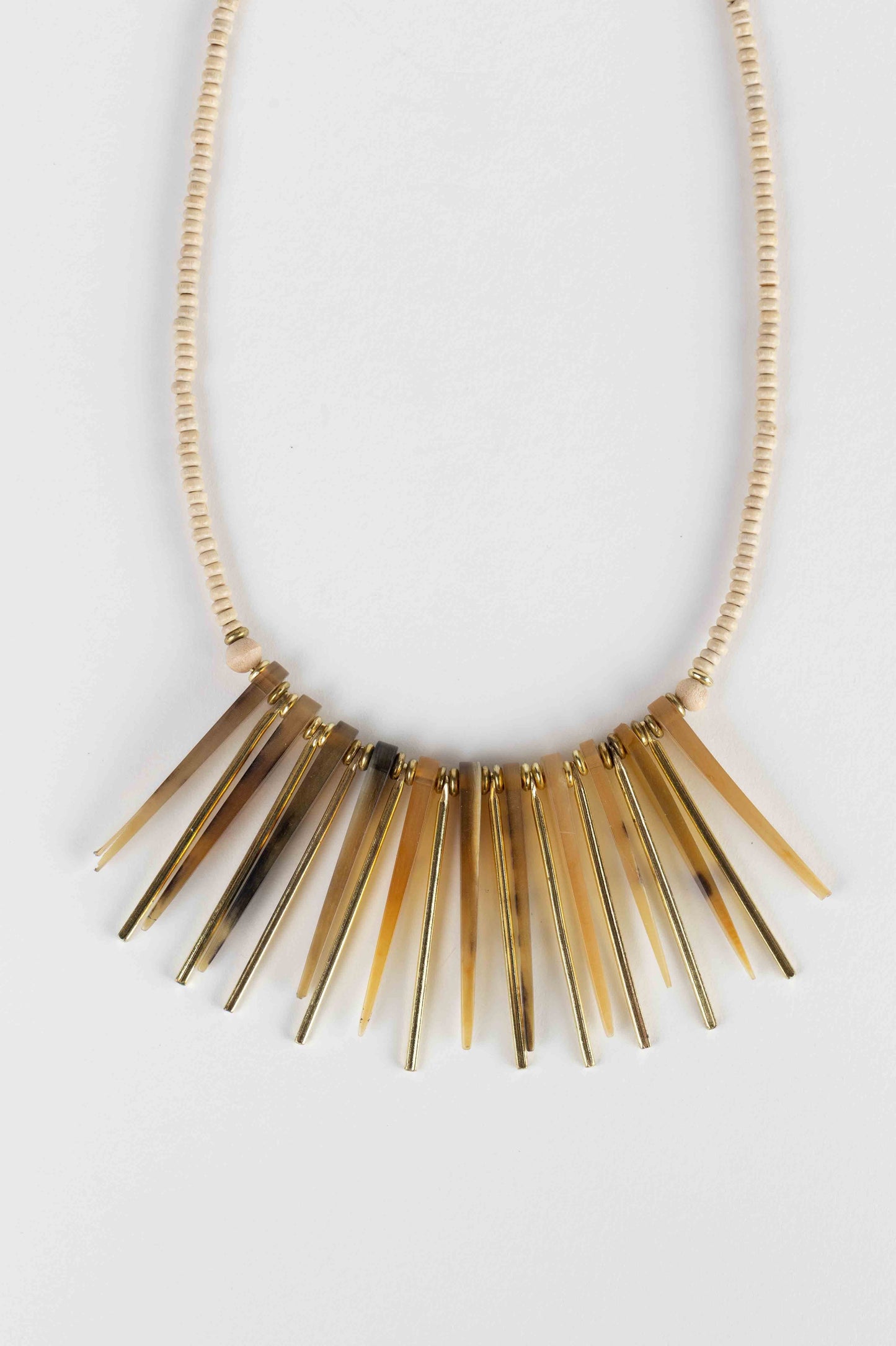 Necklace earth ray spikes wood/horn 20L nat/brn