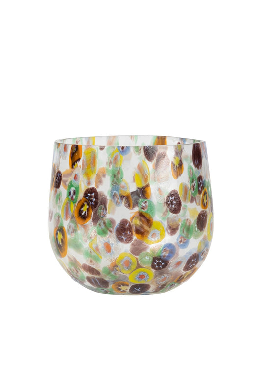 Candleholder confetti cheena glass 4.5Dx4H multi