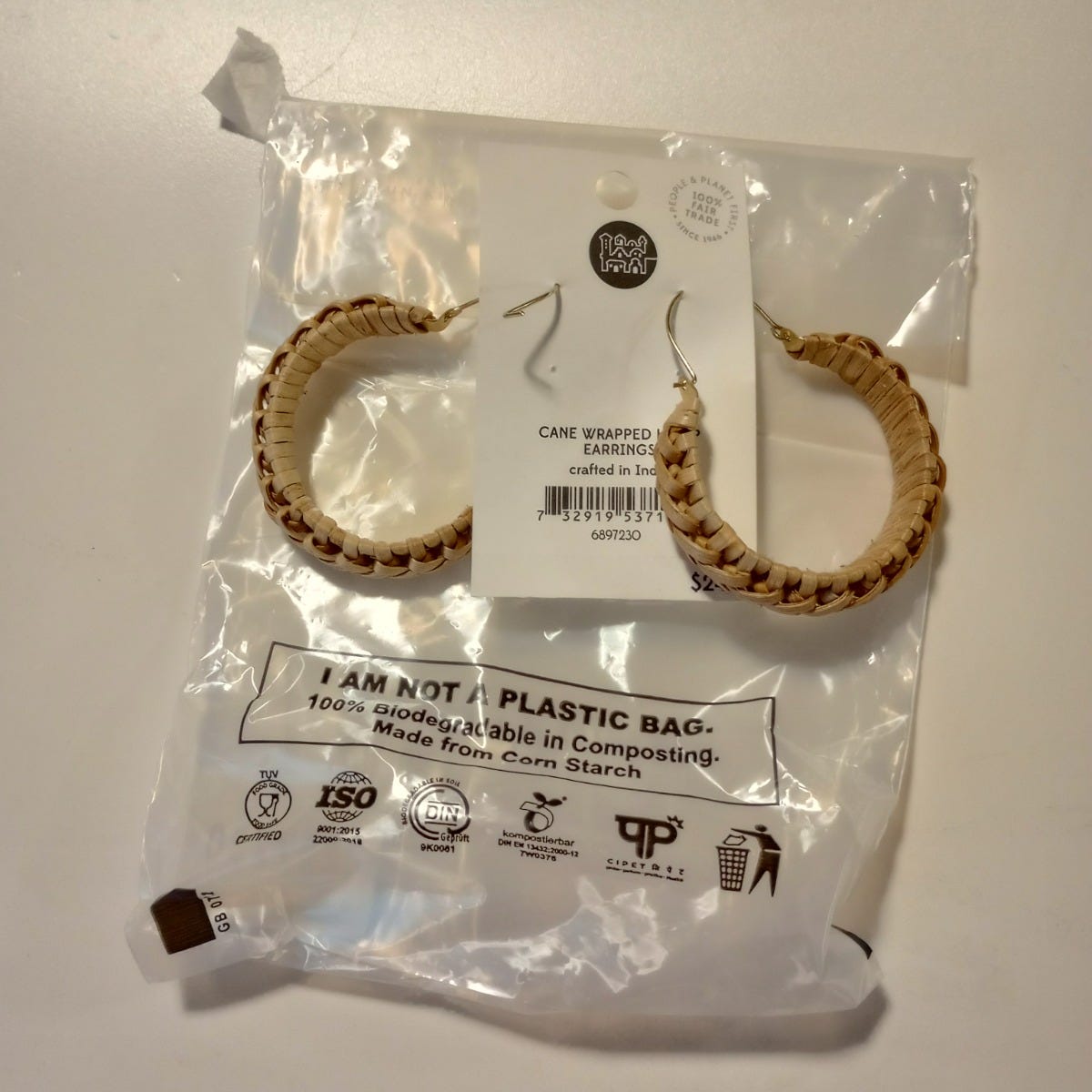 Earrings hoop wrapped cane 2D/2.5L tan