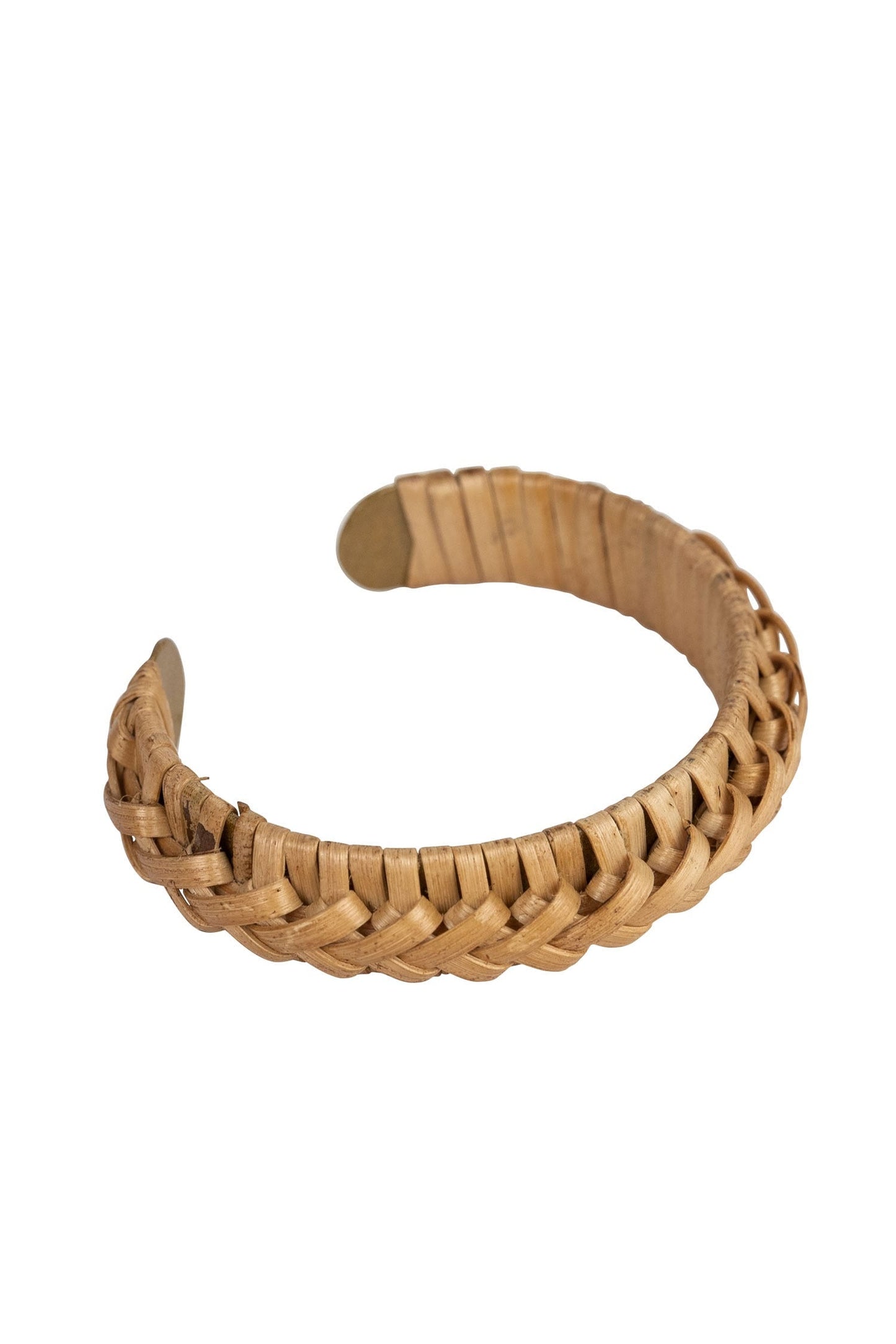 Bracelet cuff narrow braided cane/mtl .5W tan/gold