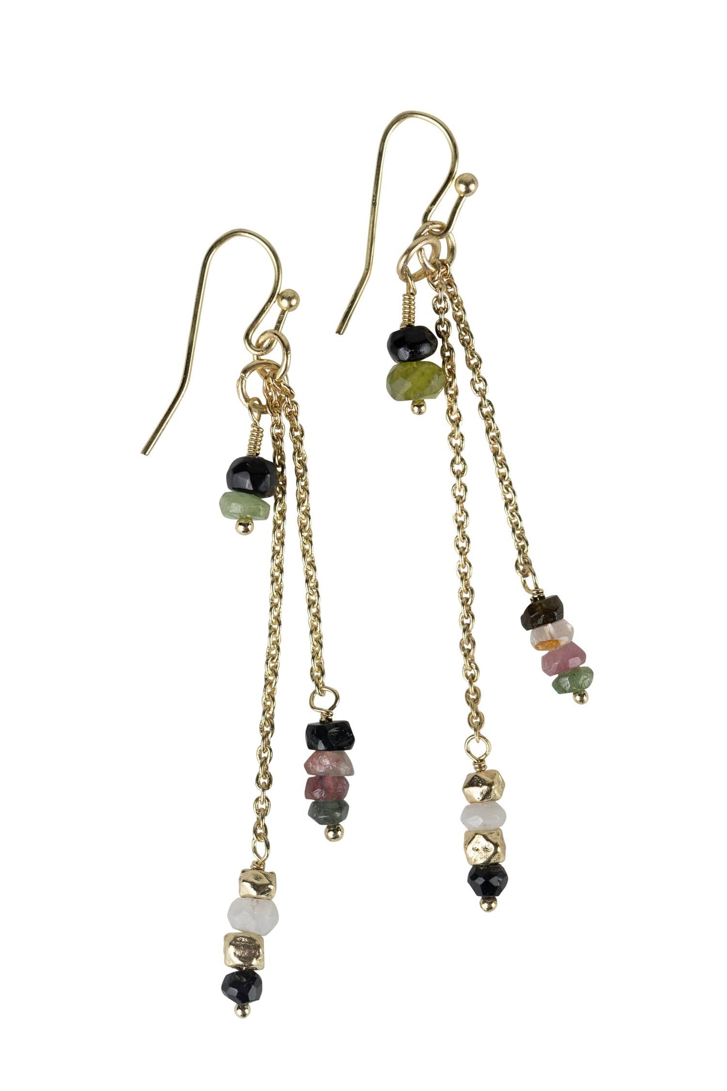 Earrings dewdrop tourmaline/br 2.75L gld/multi