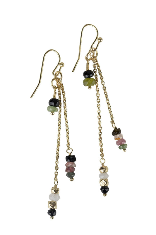 Earrings dewdrop tourmaline/br 2.75L gld/multi