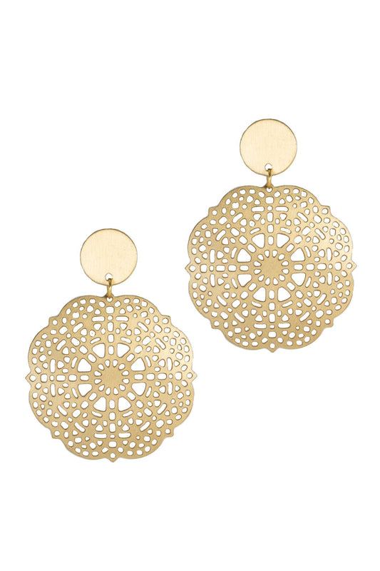 Earrings post mandala medallion br 2Lx1.5D gold