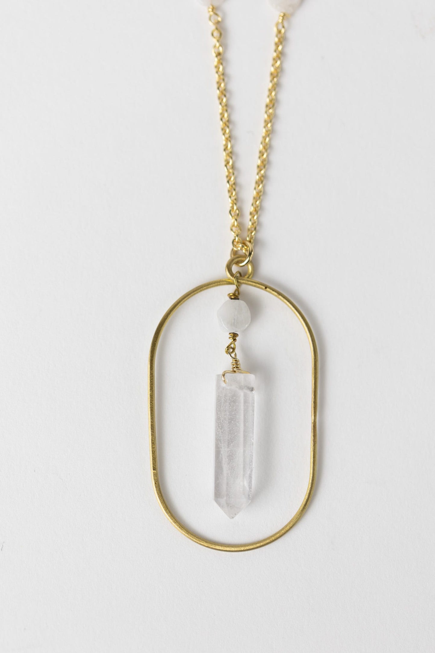 Necklace modern ellipse pend br/moonstone 28L gld