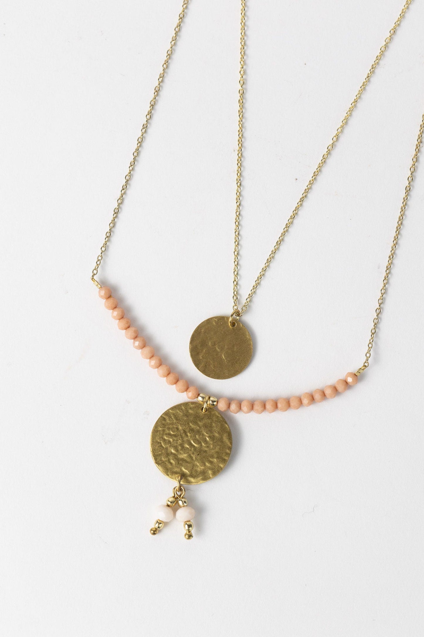 Necklace convertible discs br/glass 17L gold/pink