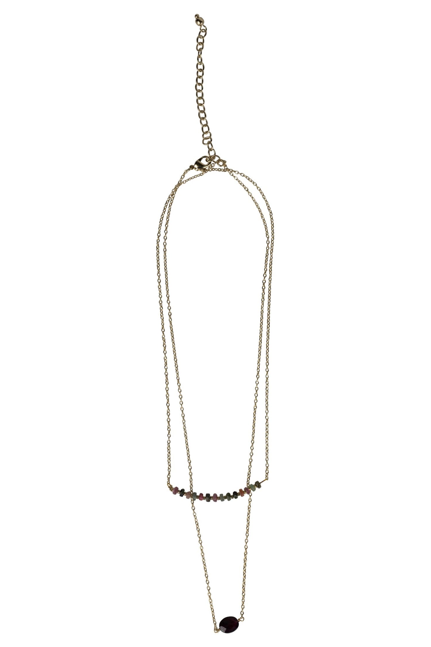 Necklace 2 strand tourmaline/garnet 18L gld/wine