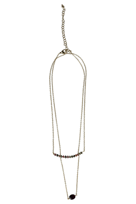 Necklace 2 strand tourmaline/garnet 18L gld/wine