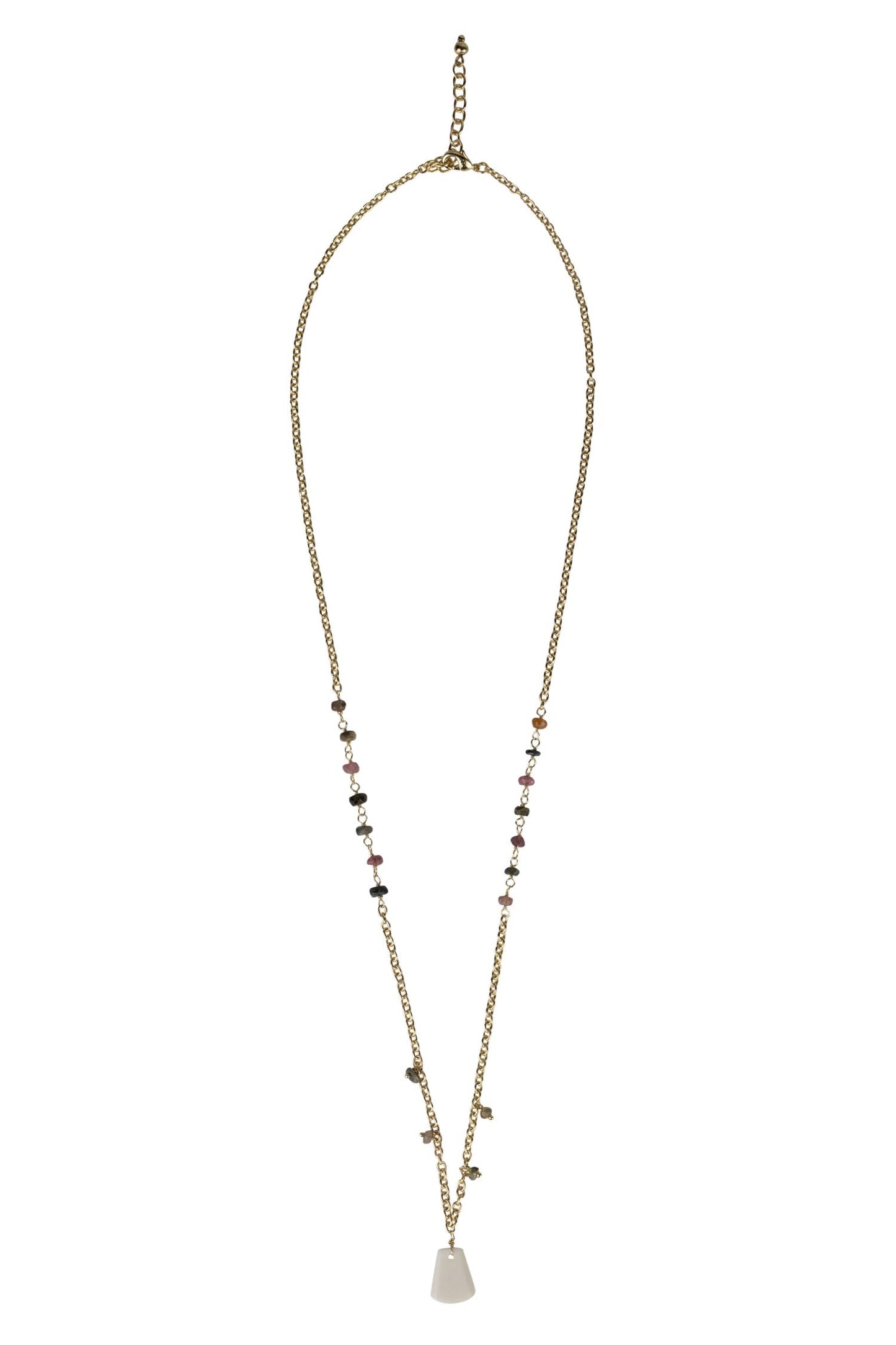 Necklace ivory tone bds chn stn/bone 27L gld/multi