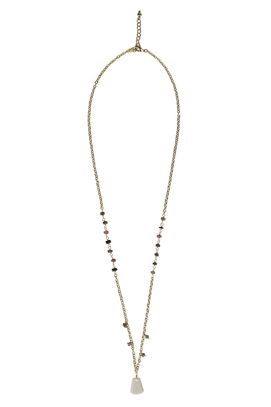 Necklace ivory tone bds chn stn/bone 27L gld/multi