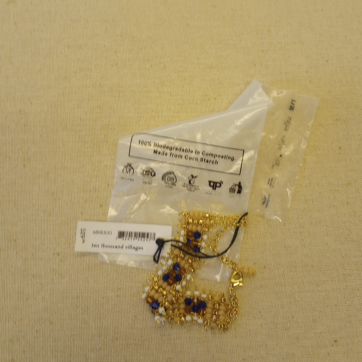 Bracelet hand beaded adj brss/glss 7L gld/prpl/pnk