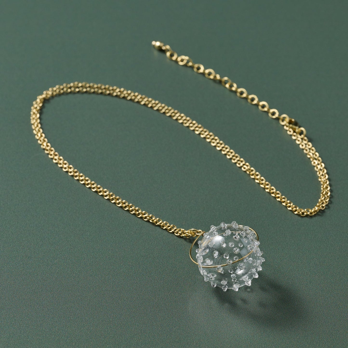 Necklace blown glass ball br/glss 30L gold/clear