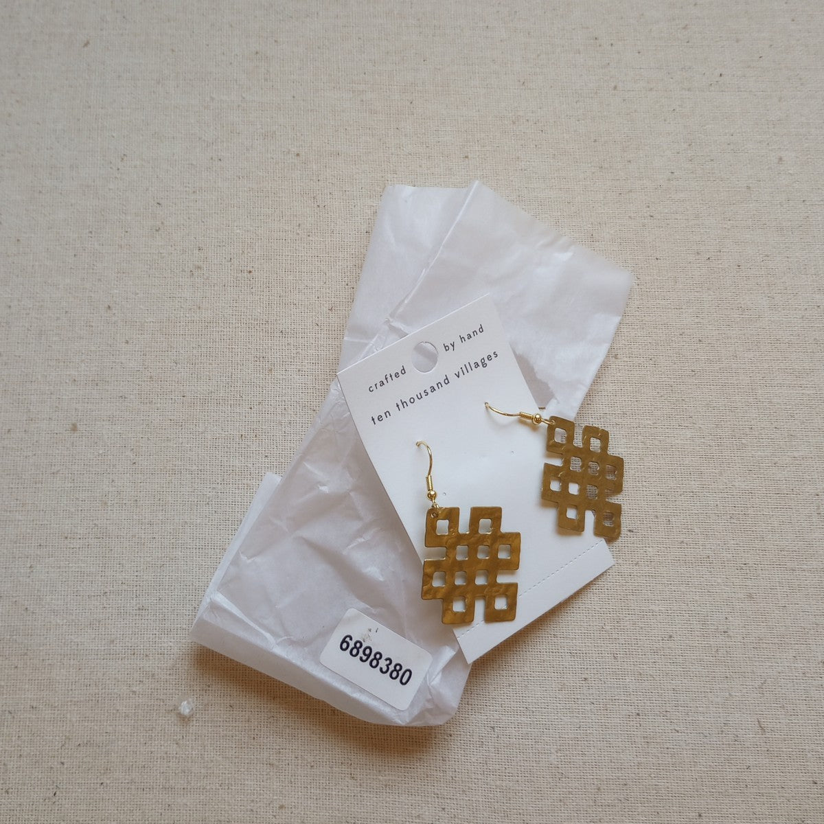 Earrings endless knot hammered brass 2.25L gold