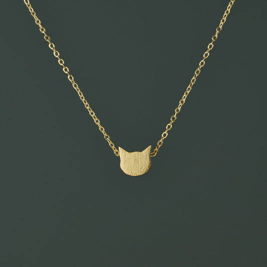 Necklace dainty cat face charm brass 16L gold