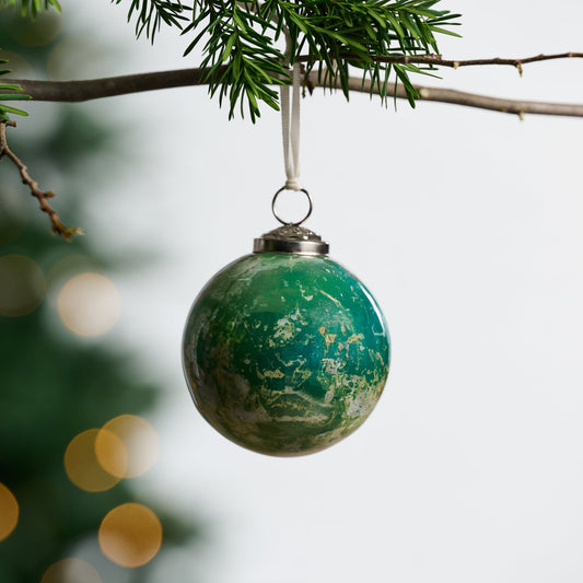 Ornament ball watercolor M/3 recycl glass 3D green