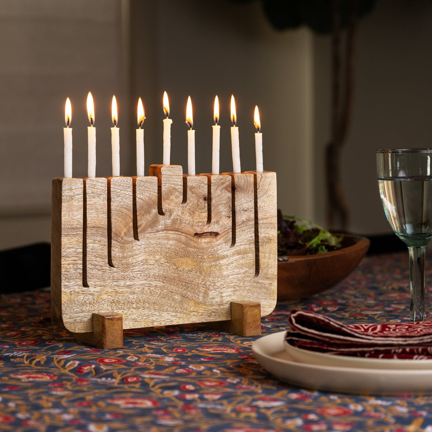 Menorah asymmetrical mango wd/steel 11Lx7.5H nat