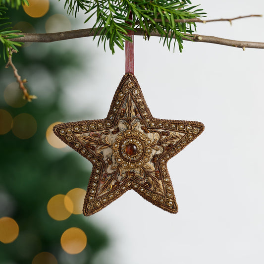 Ornament star beaded stuffed M/2 cttn/glss 5D brn