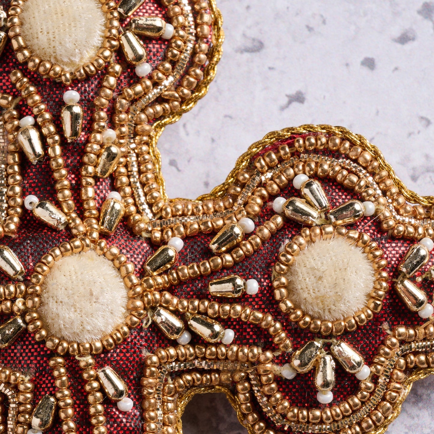 Ornament cross M/2 stuffed satin/poly 5.5H red/gld