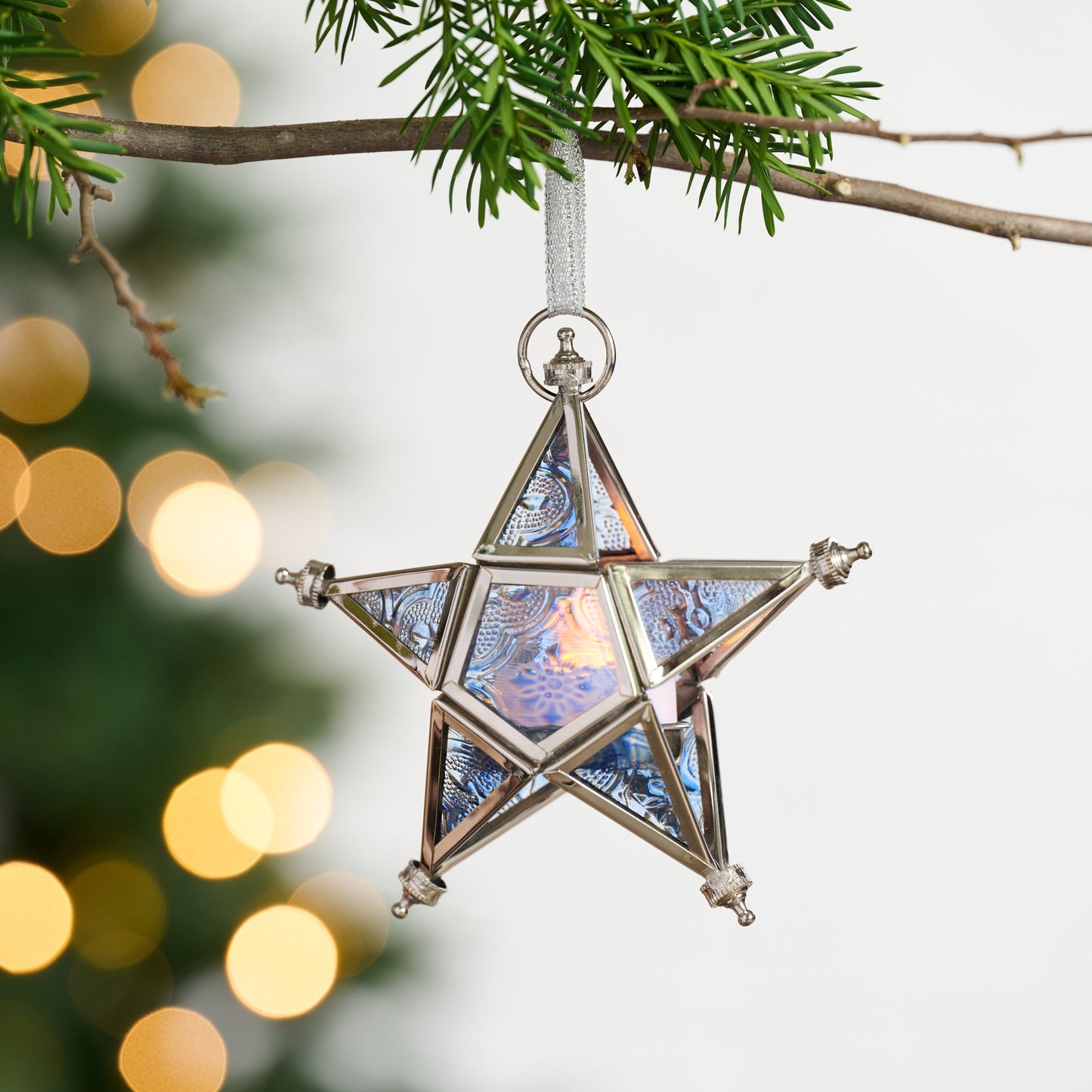 Ornament star candleholder br/glss 5L blu/silv