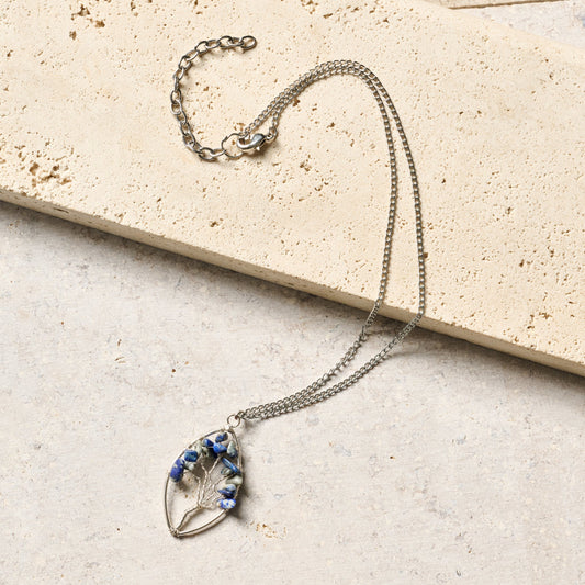 Necklace tree wire oval ir/br/lapis 15L silv/blue