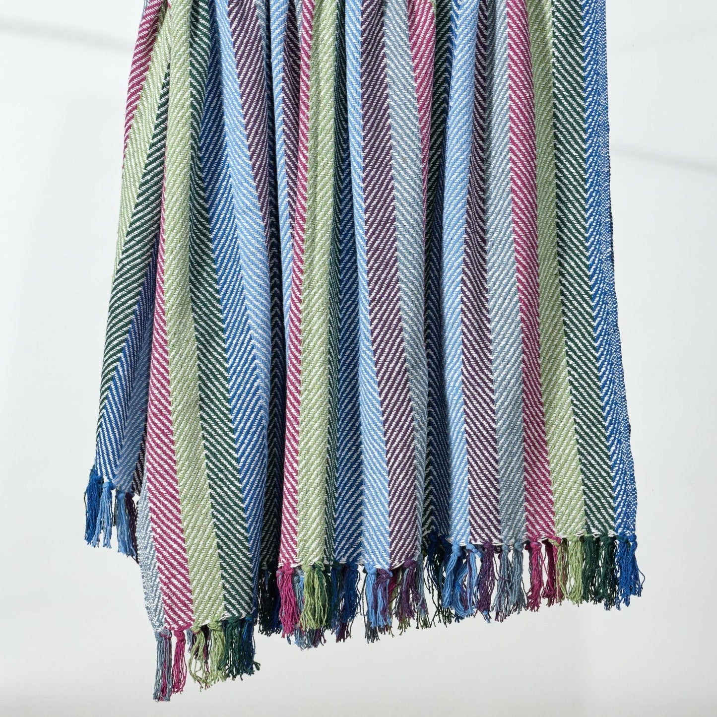 Throw blanket striped cttn/rayon 60x50 blu/grn/prp