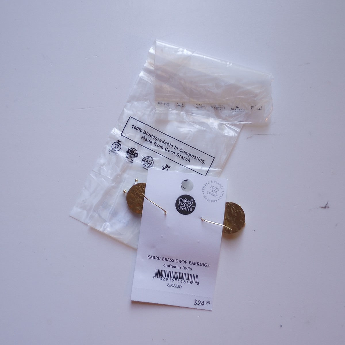 Earrings dangle disc br/stn/pearl 1.5L gld/grn/wht