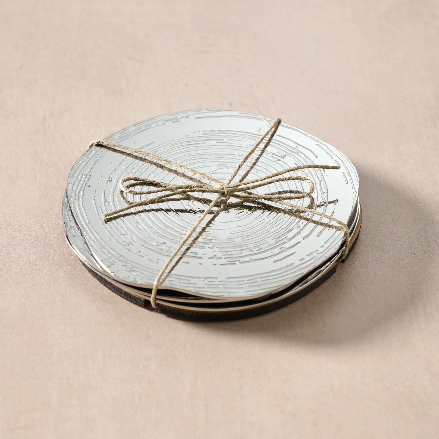 Coasters s/4 wood grain s-steel 4D silver