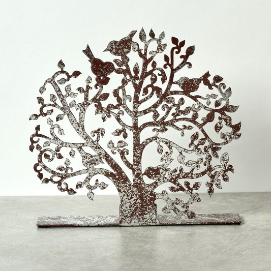 Candleholder tree cutout iron 9Wx8.5H rust/silv