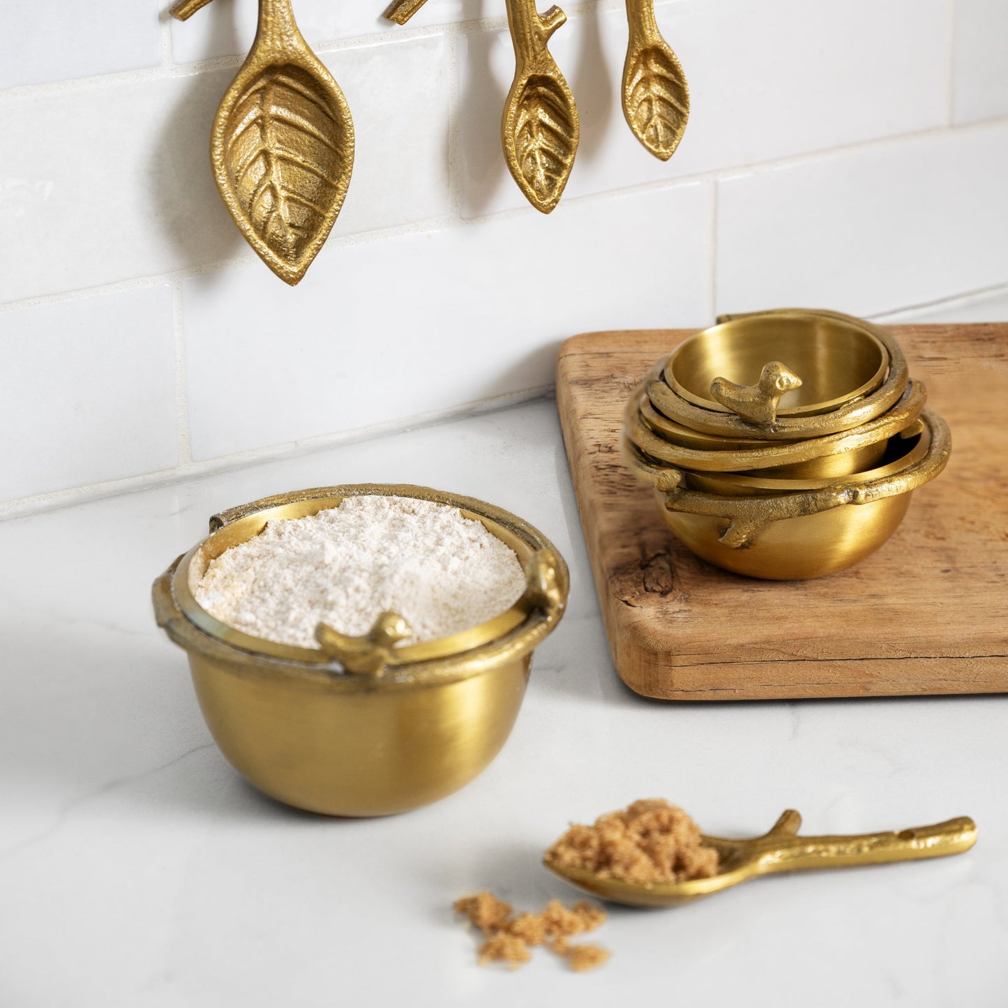 Measuring cups s/4 branch/bird alum 3-4D brass