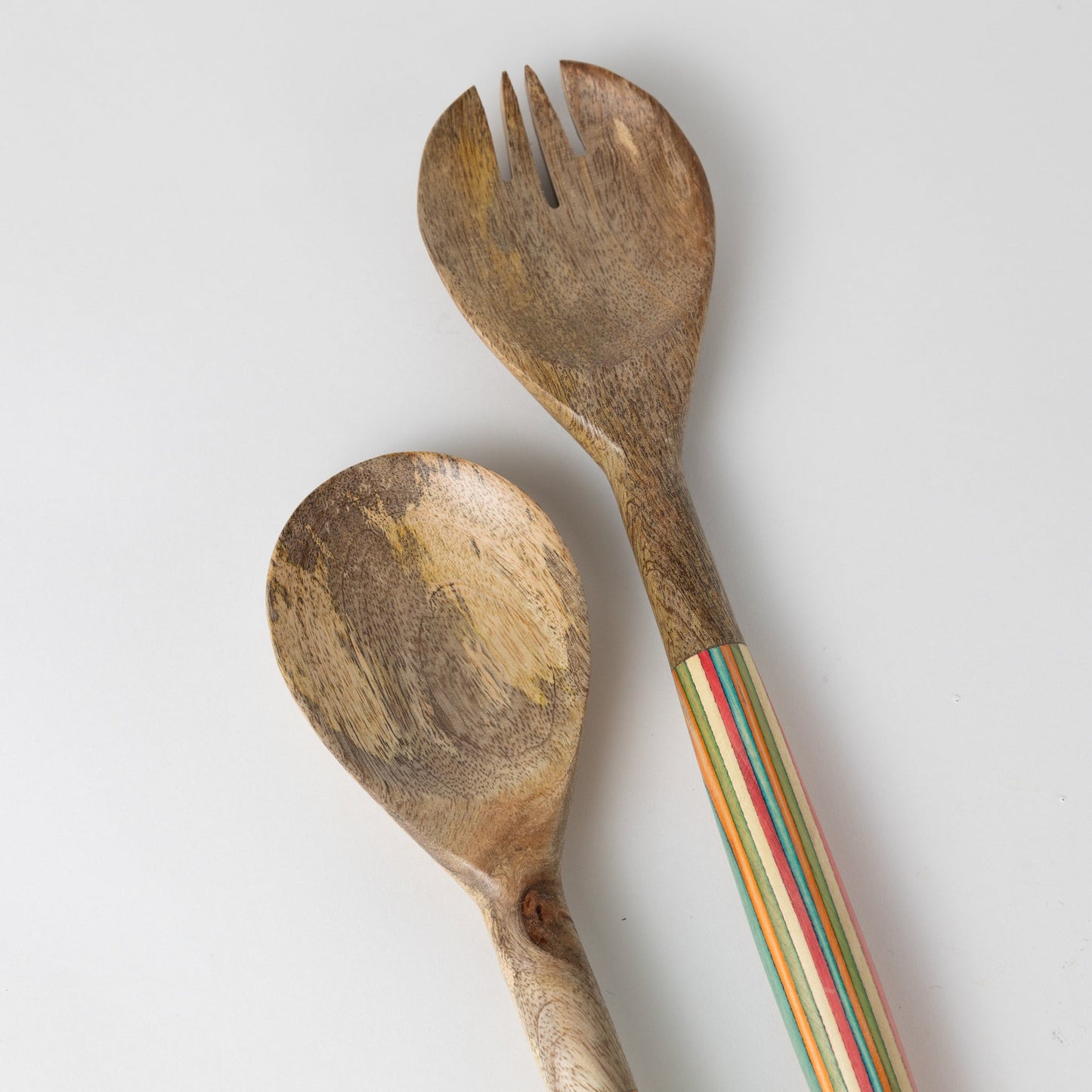 Salad servers striped s/2 mango wood 12L brn/multi