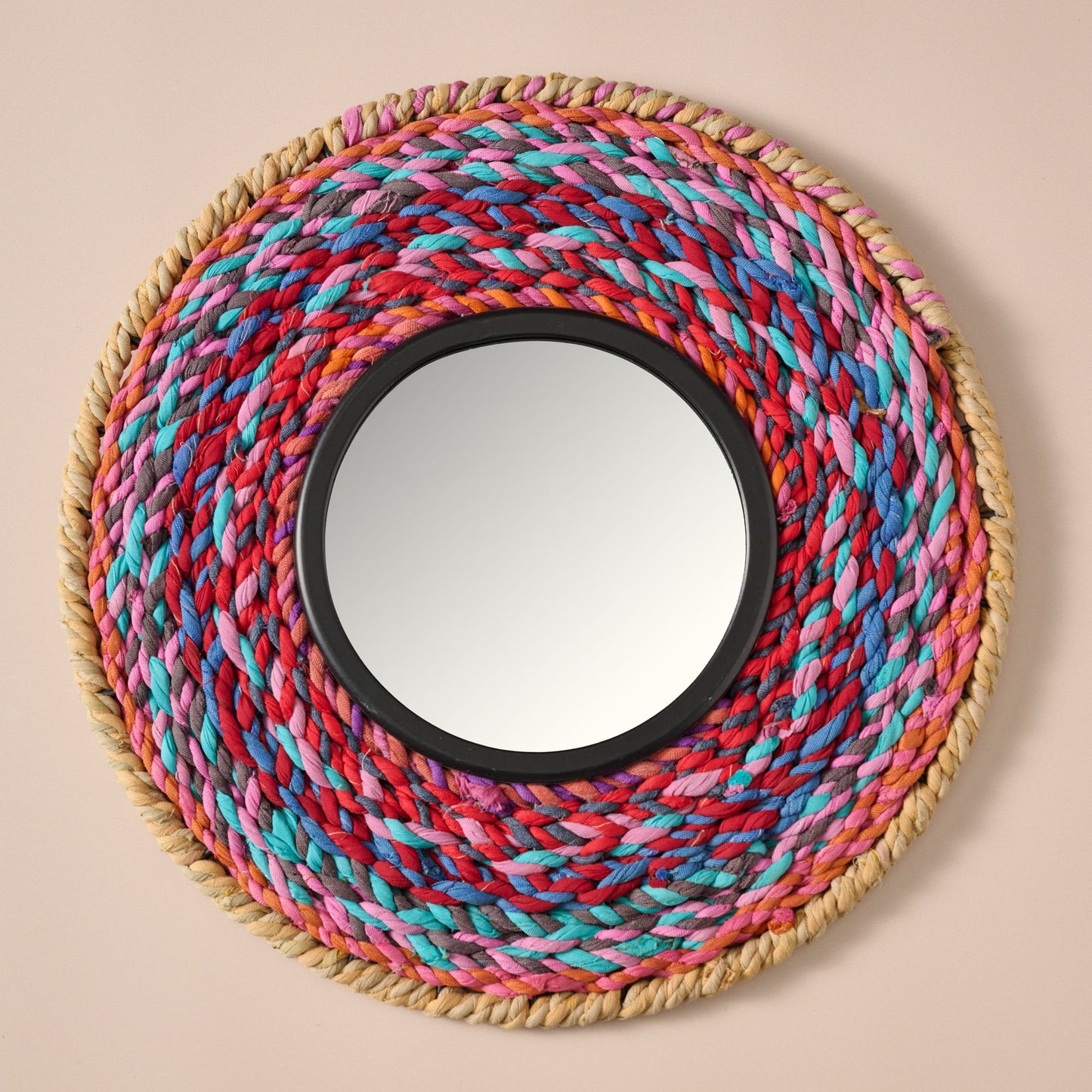 Mirror round braided sari/iron/glass 12D asst
