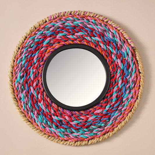 Mirror round braided sari/iron/glass 12D asst