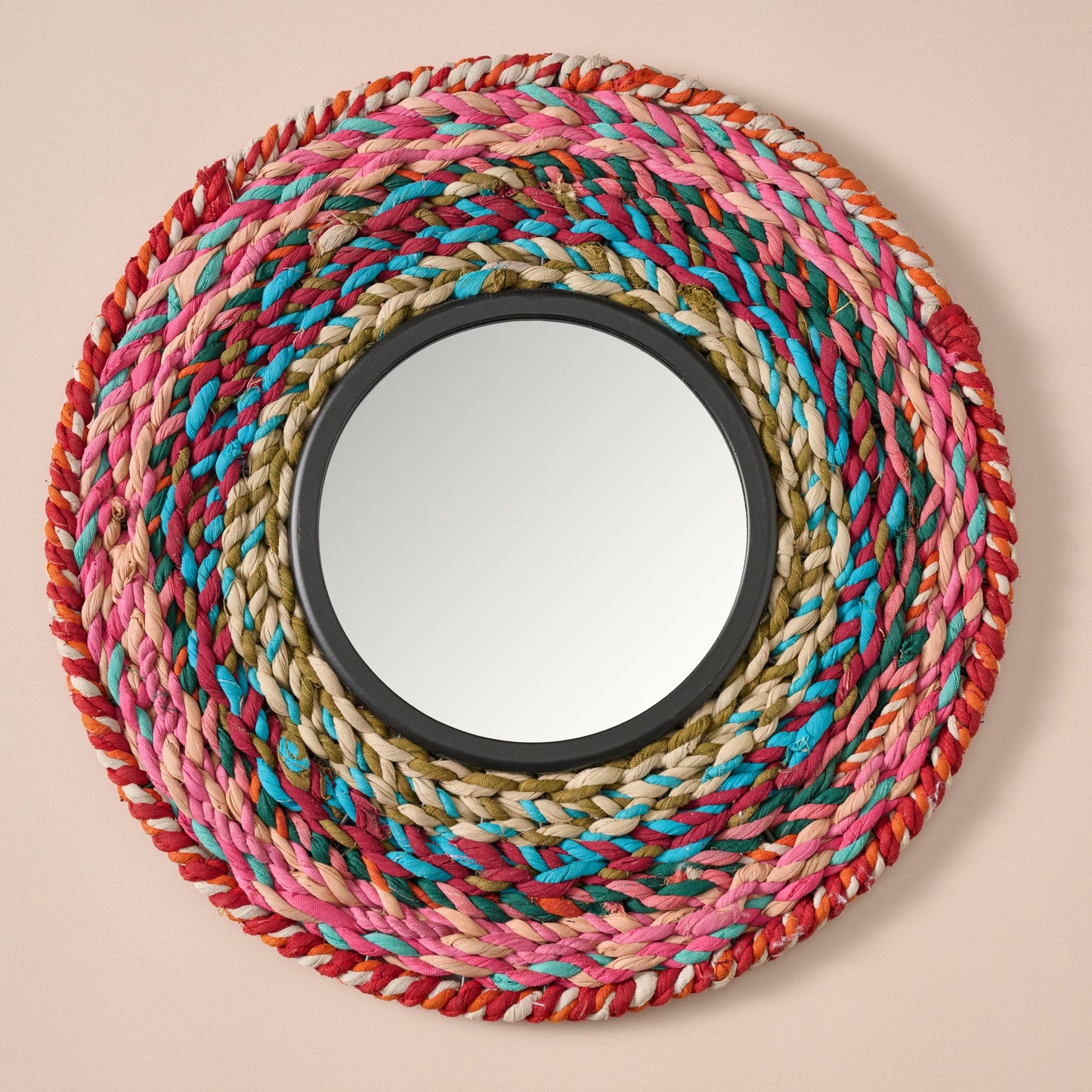 Mirror round braided sari/iron/glass 12D asst