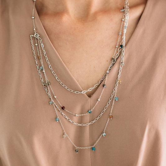 Necklace convertible bd onyx stn/br 28L silv/multi