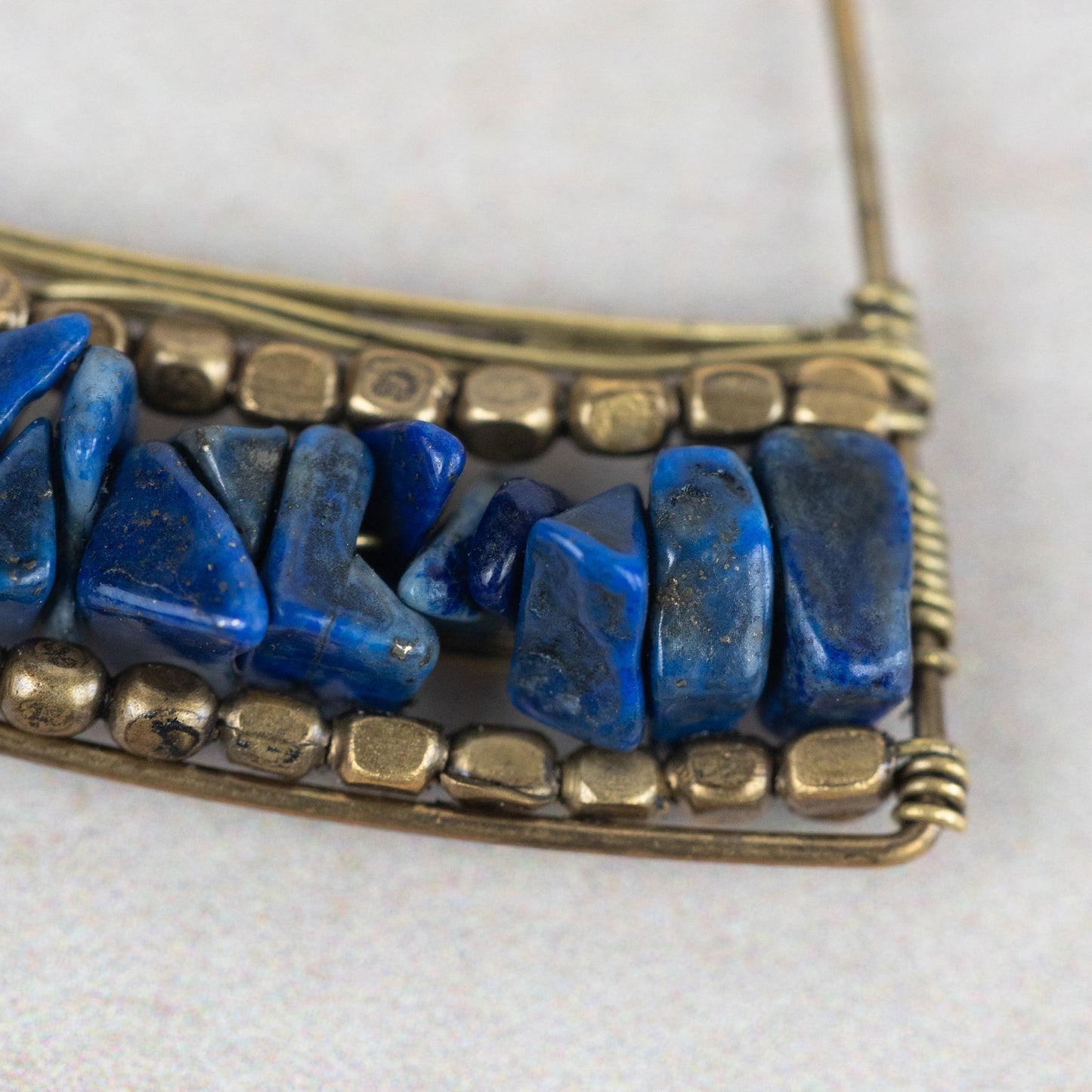 Earrings triangle wire lapis/brass 1.5L br/blue