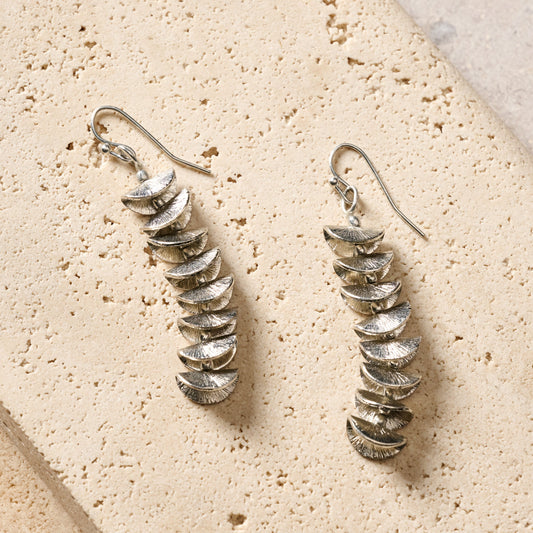 Earrings dangle stacked folds crcl cppr 2.25L silv