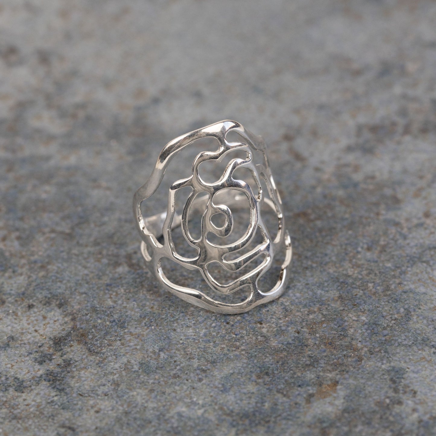Ring cuff floral cutout brass adj silver