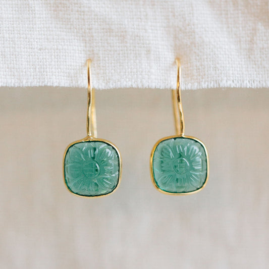 Earrings dangle sq appetite glss/brss 1L teal/gold