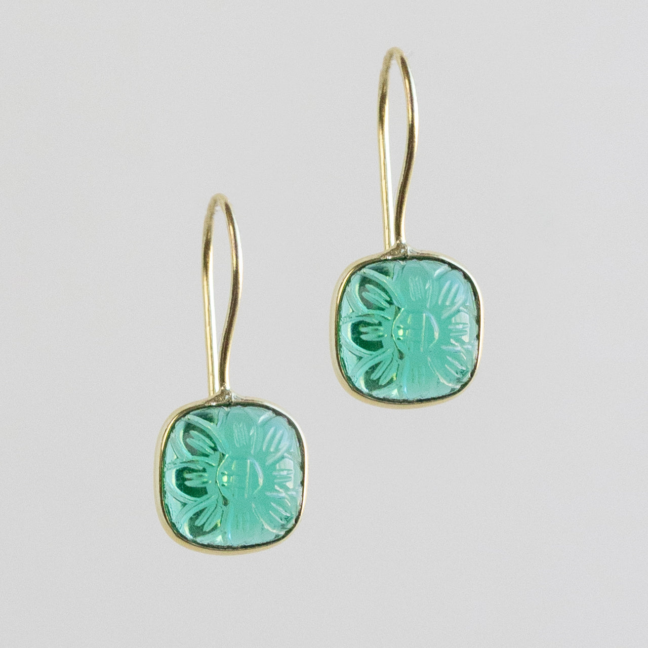 Earrings dangle sq appetite glss/brss 1L teal/gold
