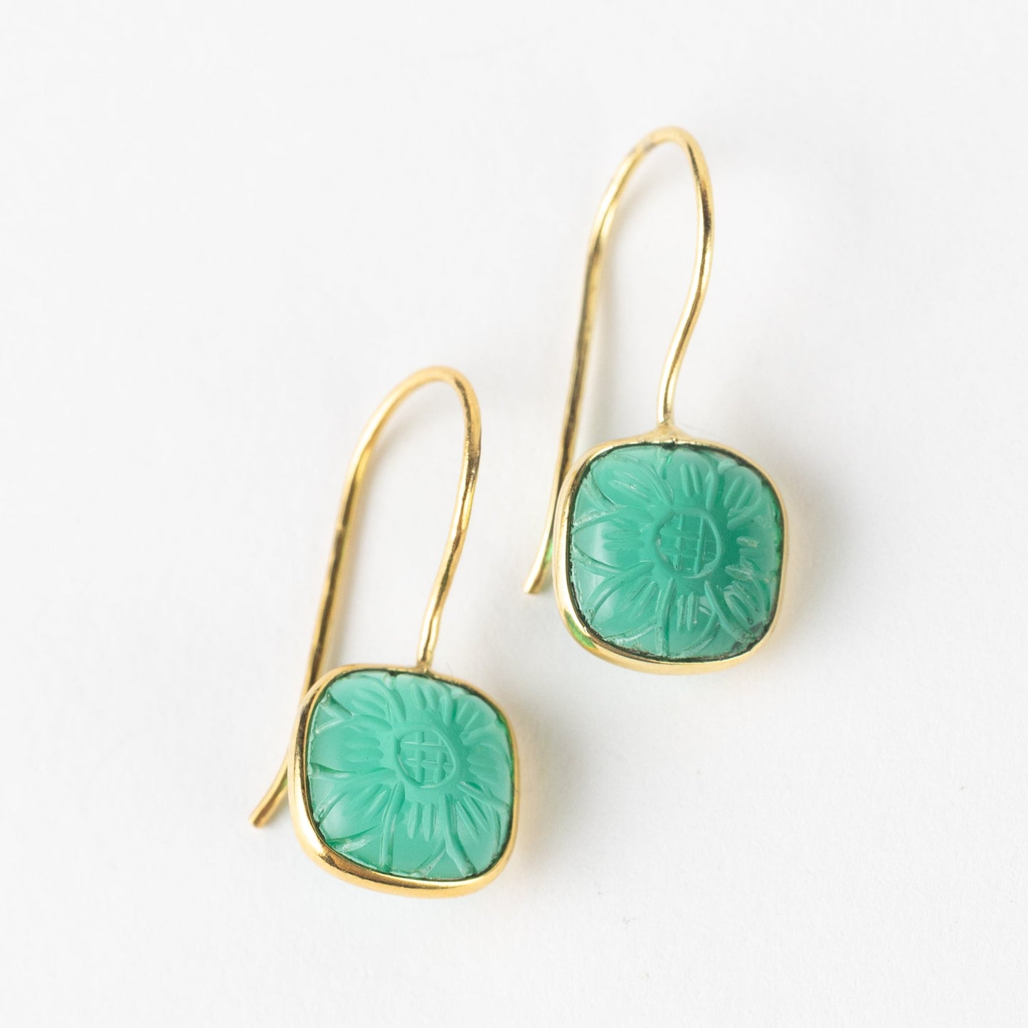 Earrings dangle sq appetite glss/brss 1L teal/gold